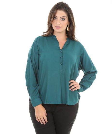 Camisa-Texturizada-Plus-Size-Verde-Escuro-8092586-Verde_Escuro_1