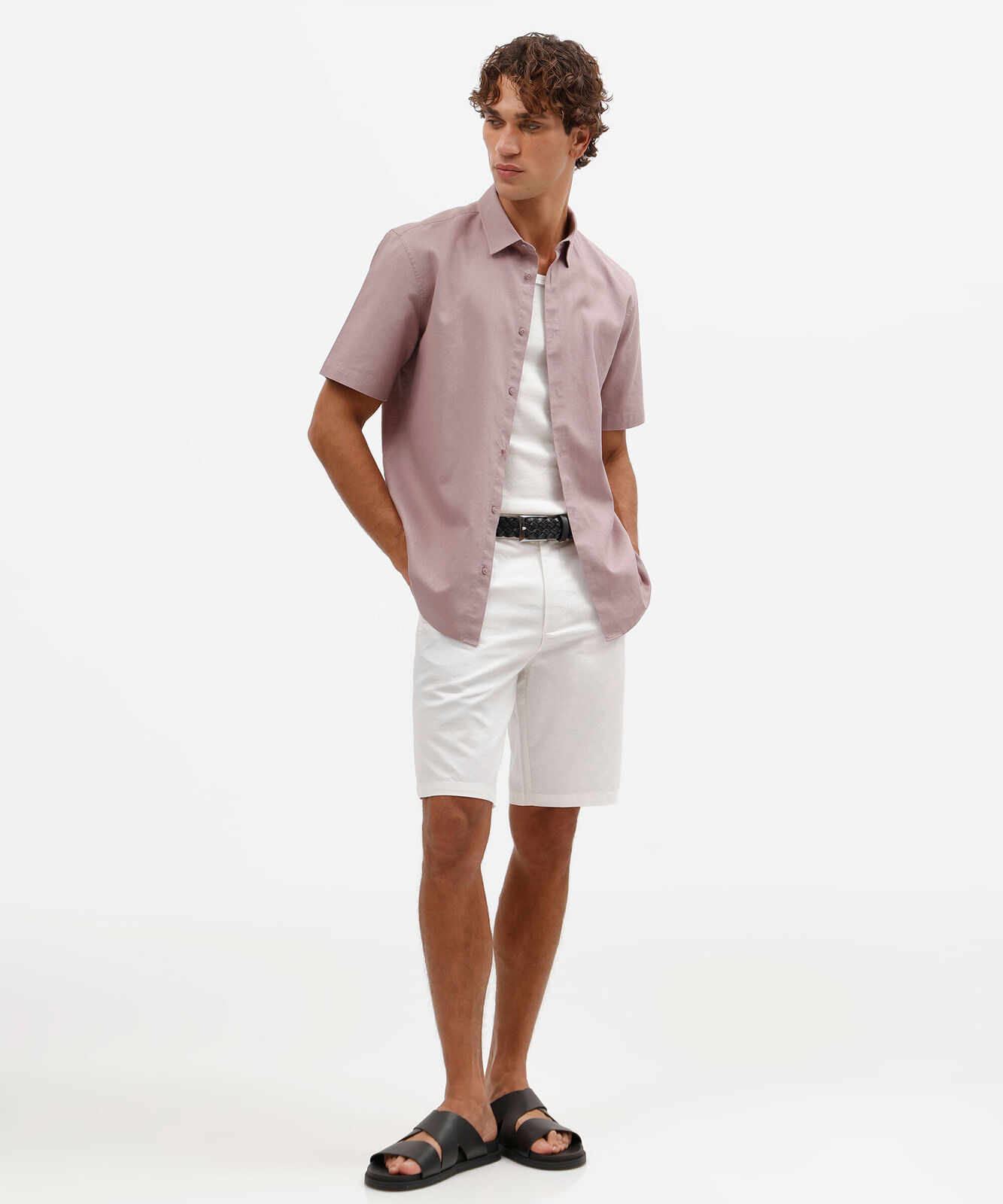 bermuda reta com linho - off white