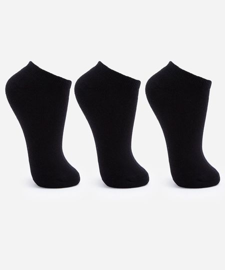 kit de 3 meias cano baixo femininas preto 33-38