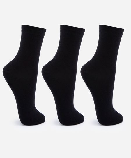 kit de 3 meias cano alto femininas preto 33-38