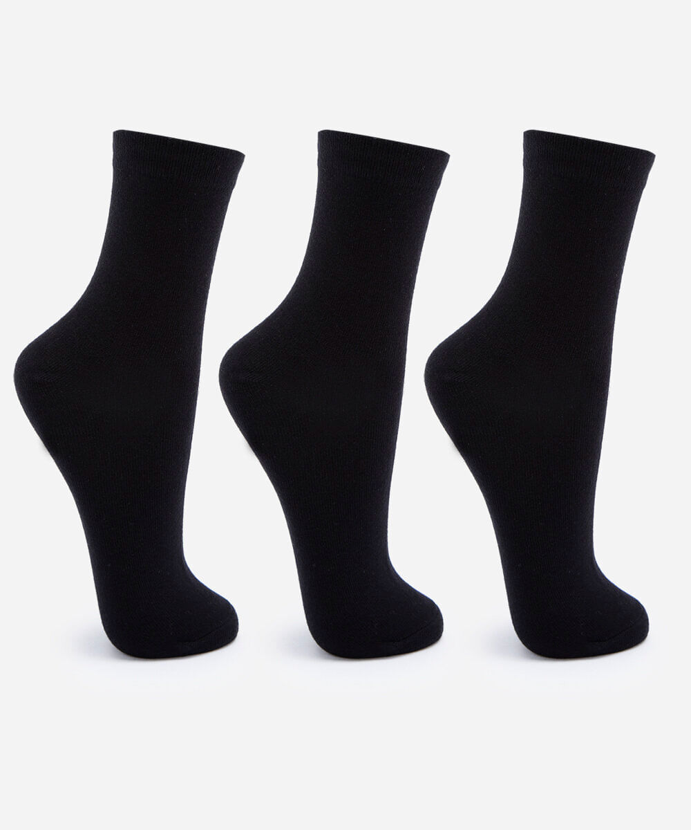 kit de 3 meias cano alto femininas preto