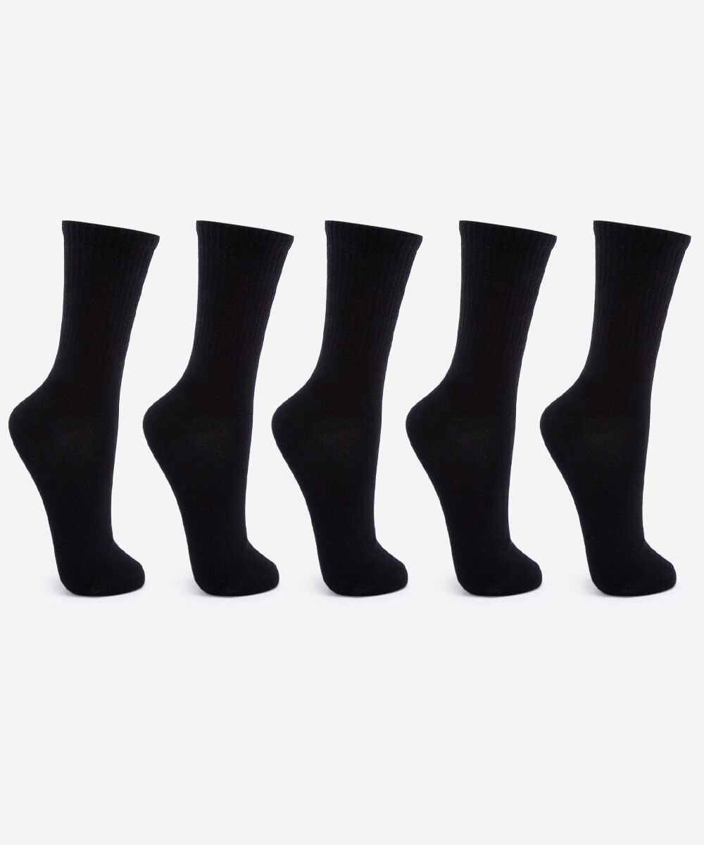 kit de 5 meias cano alto masculinas caneladas preto