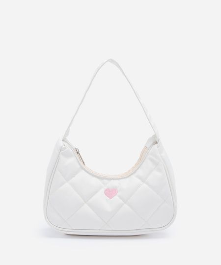 bolsa infantil de ombro matelassê com chaveiro de coração off white UNICO