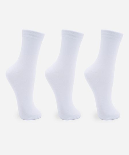 kit de 3 meias cano alto femininas branco 33-38
