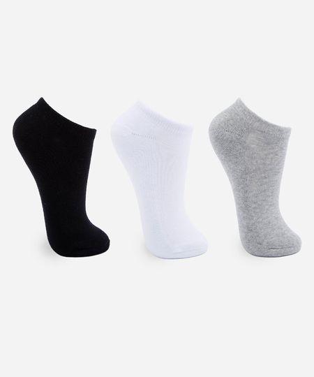 kit de 3 meias de algodão invisíveis femininas colorido 33-38