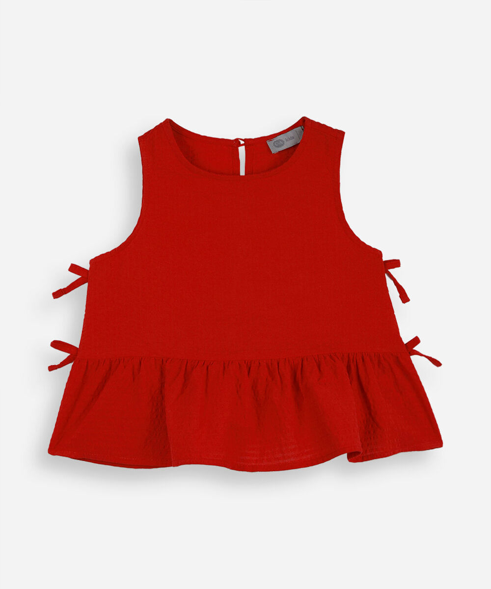 regata peplum infantil de algodão texturizada vermelha