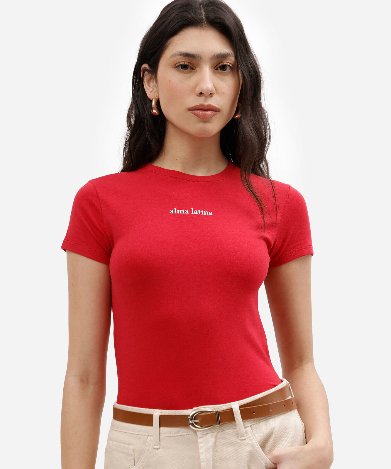 camiseta baby look feminina de algodão vermelho