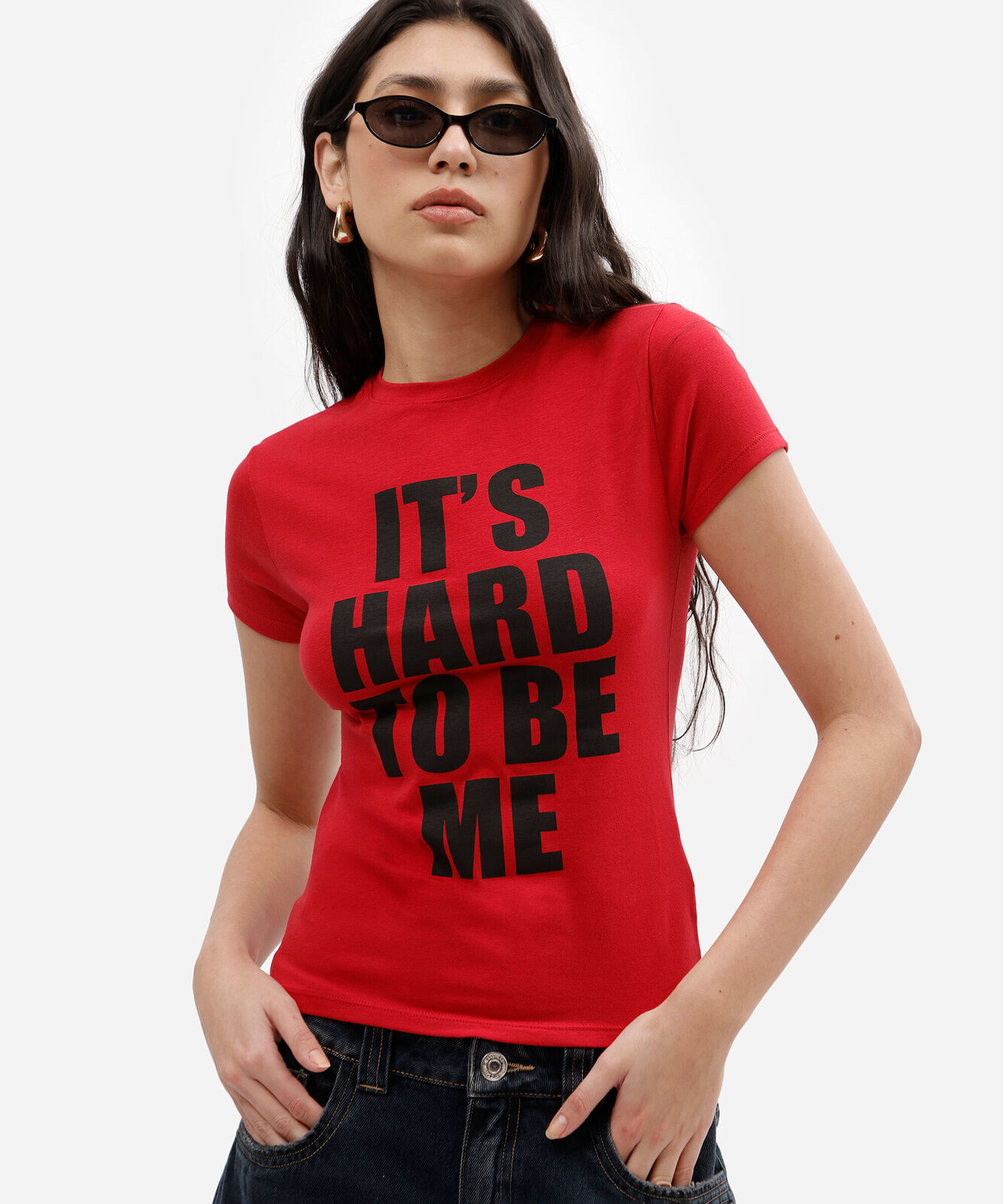 blusa baby look feminina de algodão manga curta estampada vermelha