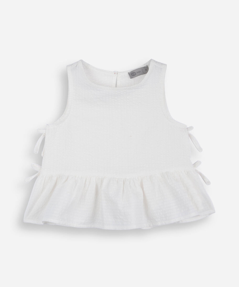 regata peplum infantil de algodão texturizada off white
