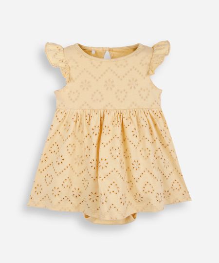 body vestido infantil de laise amarelo 12-18