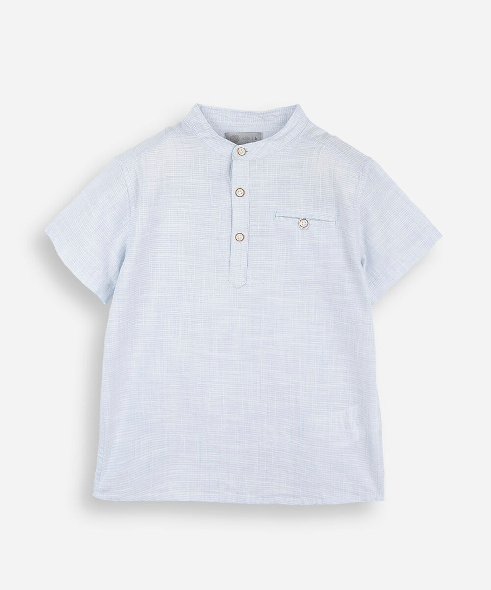 bata infantil de algodão gola henley manga curta azul