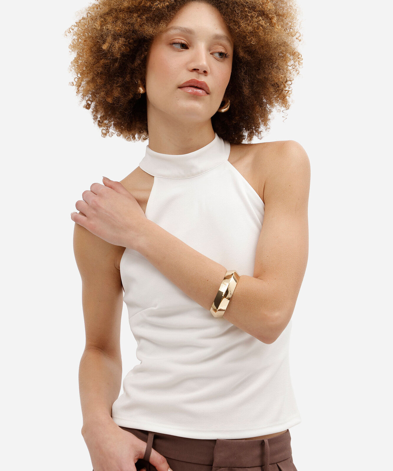 blusa feminina halterneck texturizada off white