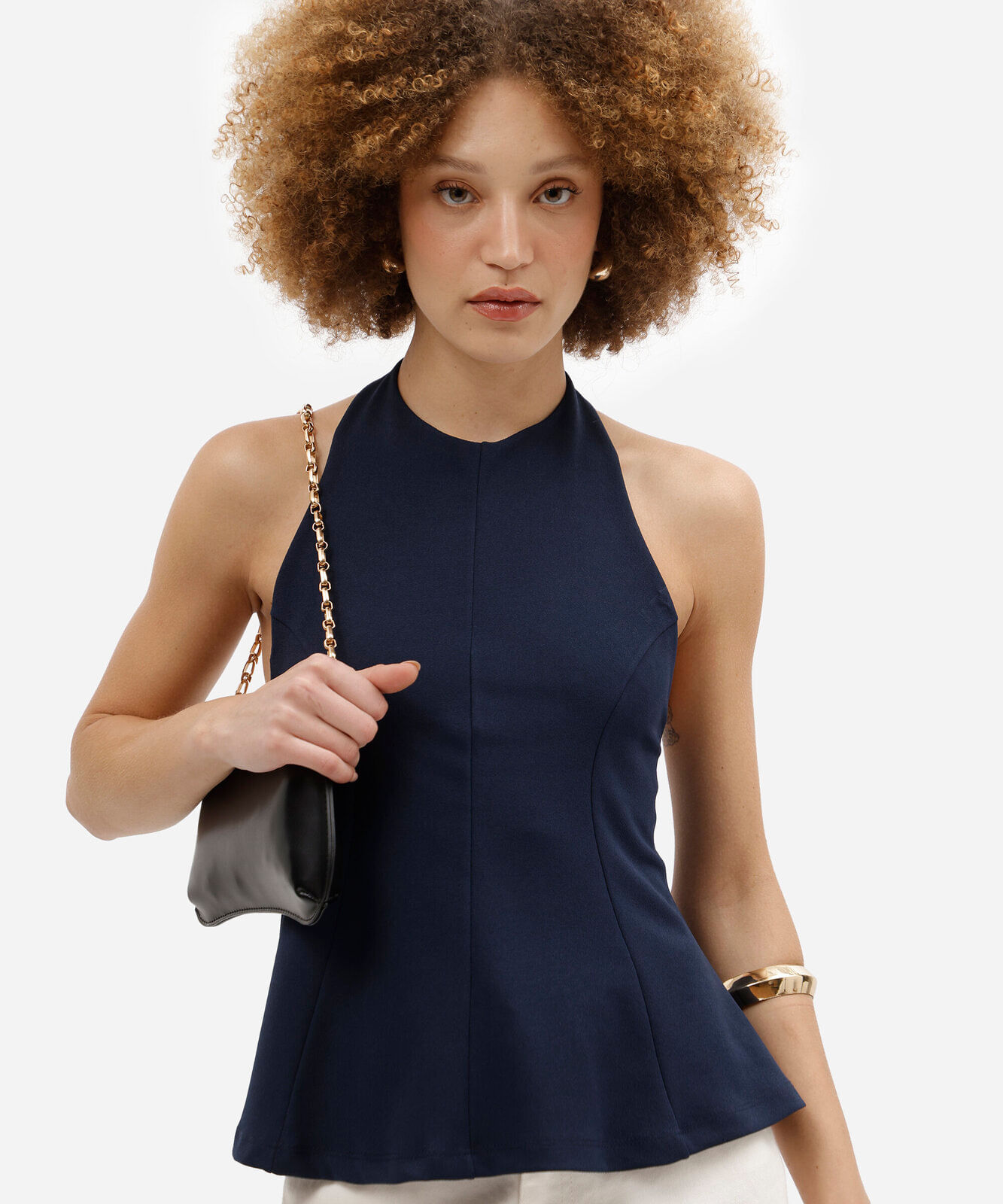 blusa peplum feminina frente única azul