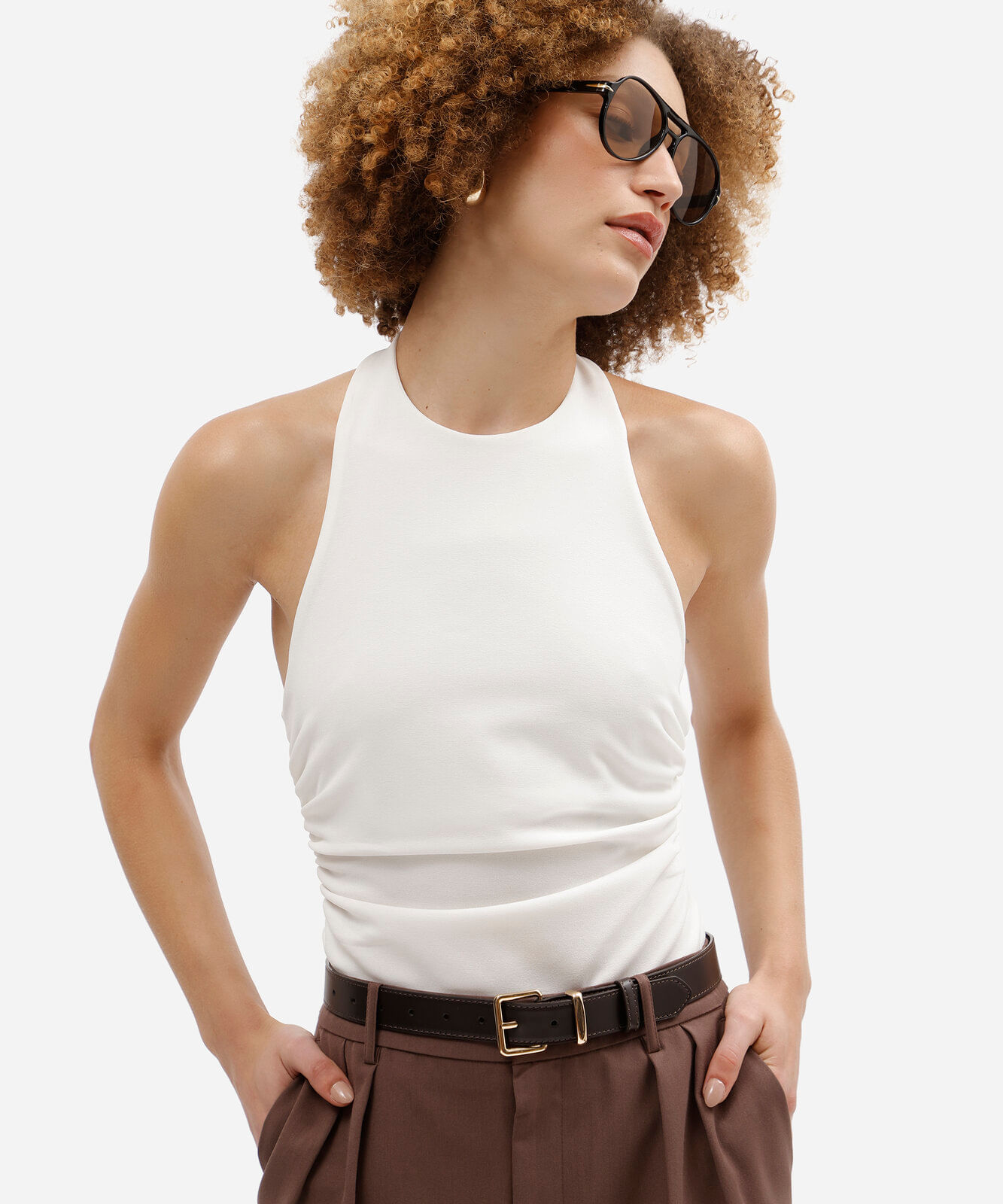 body feminino frente única franzido off white