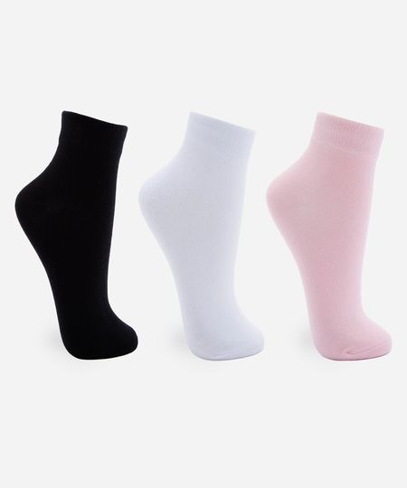 kit de 3 pares de meias femininas cano médio de algodão colorida 33-38