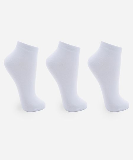 kit de 3 pares de meias esportivas femininas cano baixo de algodão branca 33-38