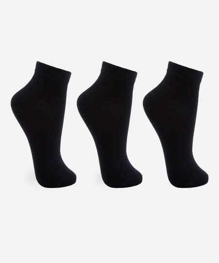 kit de 3 pares de meias femininas cano baixo de algodão preto 33-38