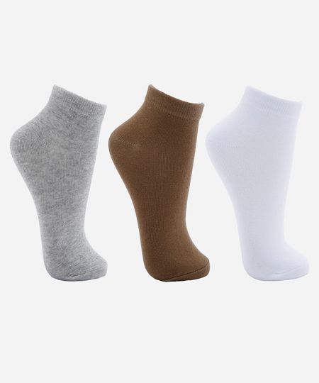 kit de 3 pares de meias femininas cano baixo de algodão colorido 33-38