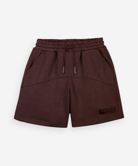 bermuda infantil de moletom com recorte marrom 4