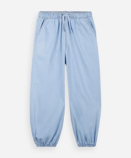 calça jeans infantil jogger com cós de elástico azul 6