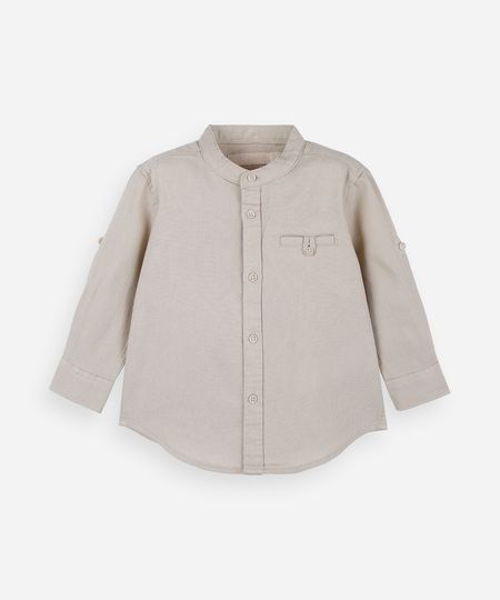 camisa infantil de algodão com gola padre texturizada bege 2
