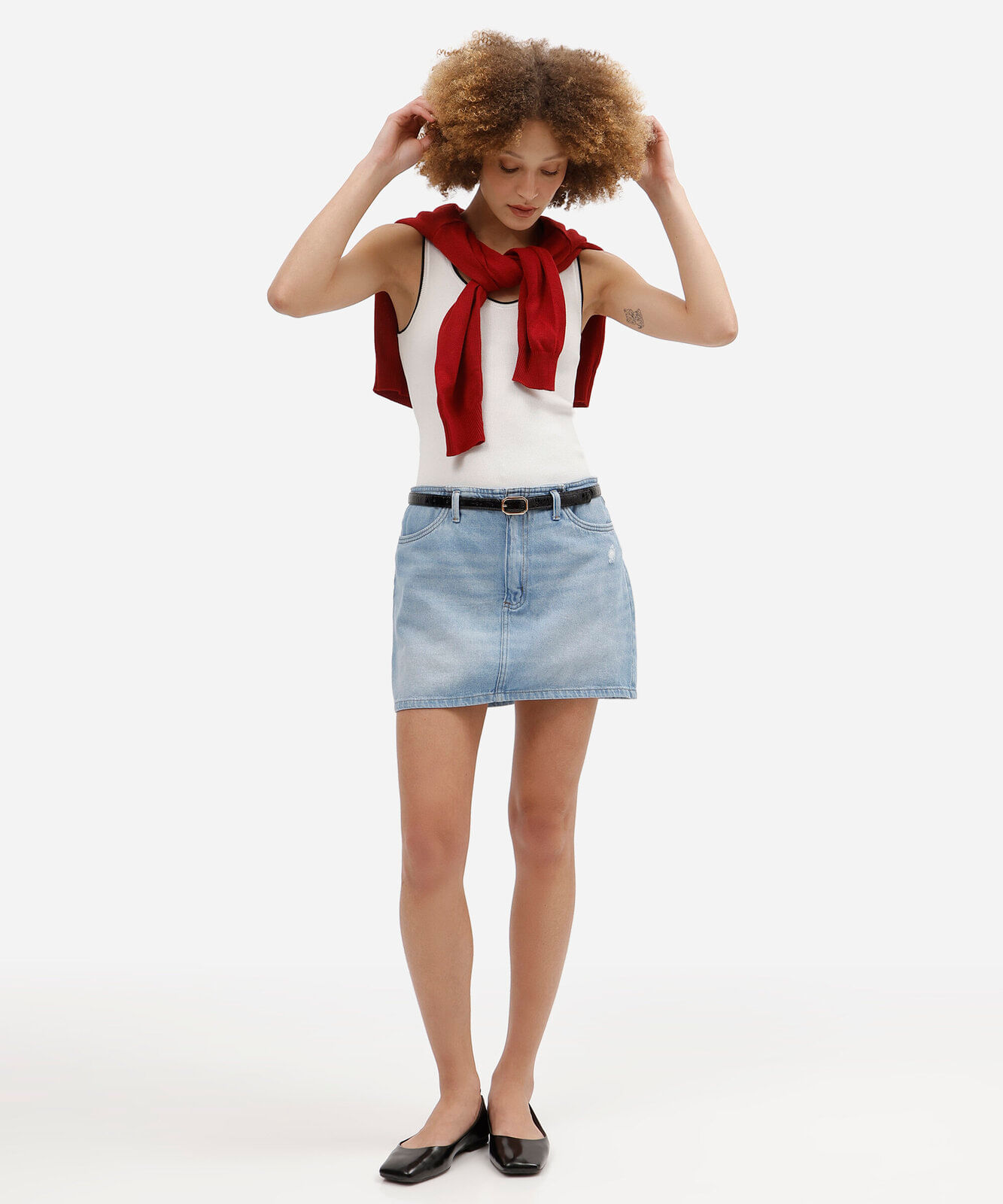 short saia feminino jeans cintura média azul