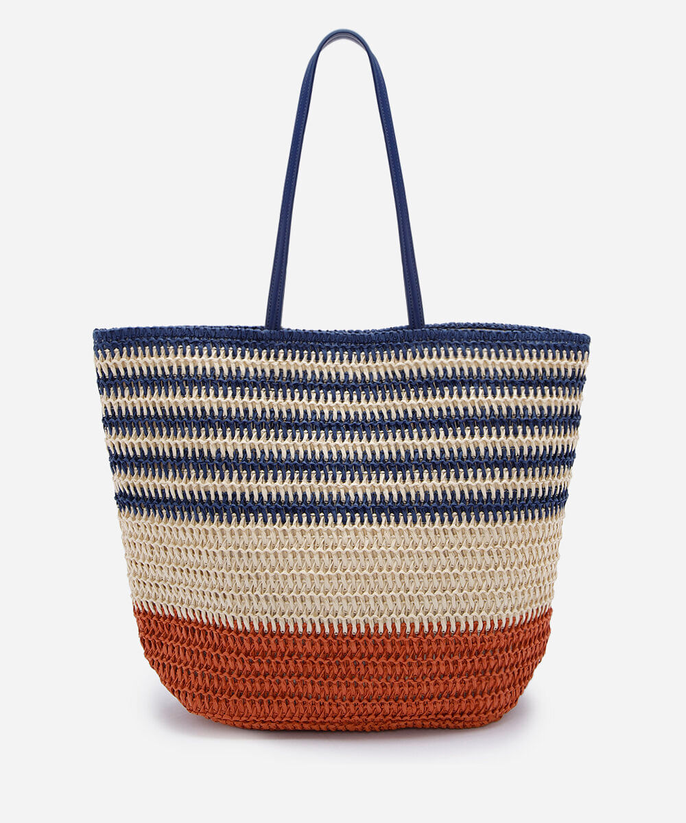 bolsa feminina shopper de palha listrada colorido