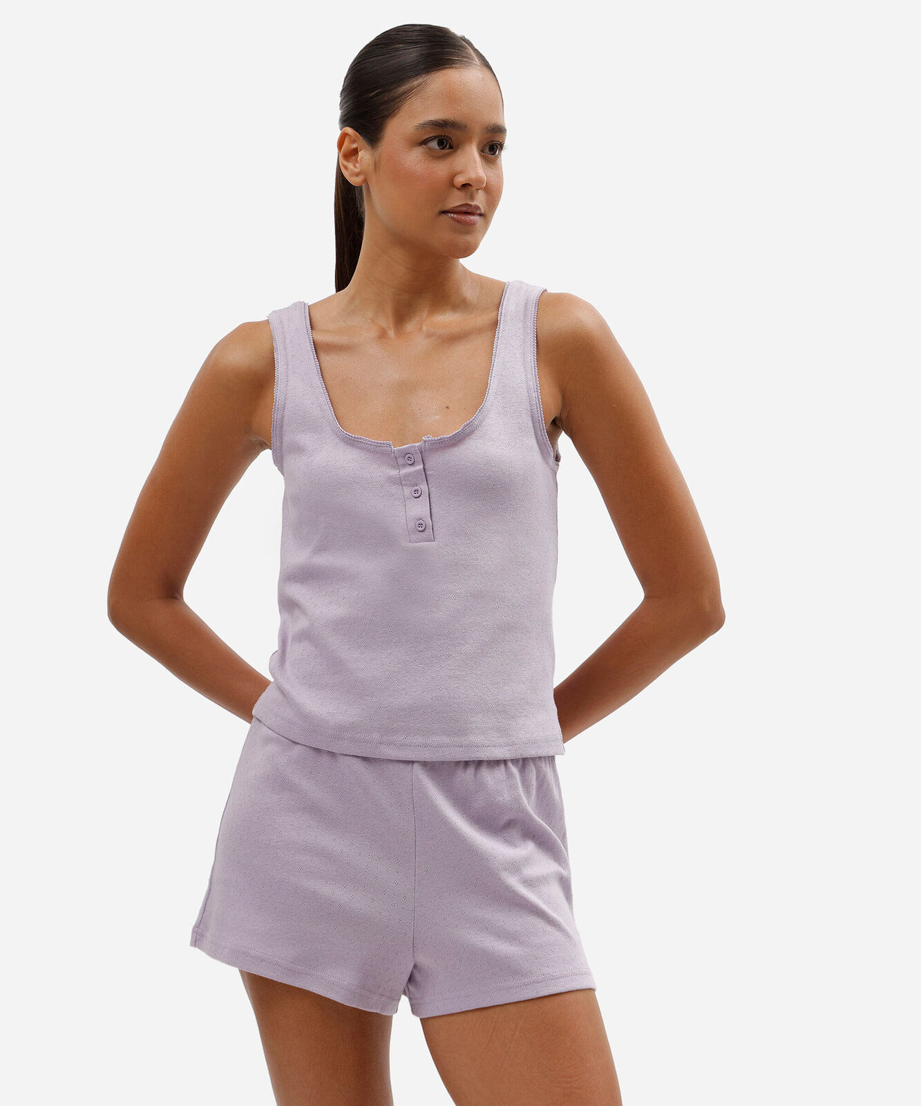 pijama short doll feminino de algodão lilás