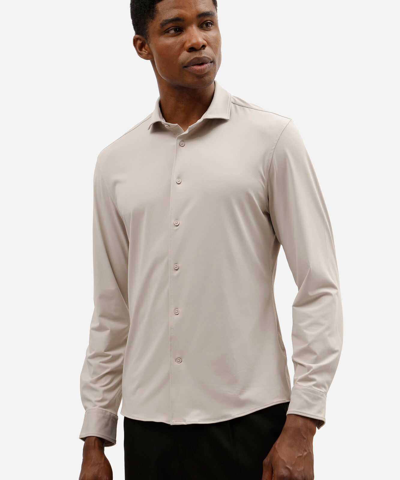 camisa slim fit masculina de poliamida manga longa bege