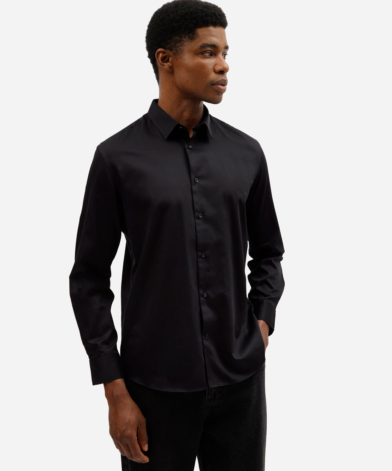 camisa masculina de algodão manga longa preta