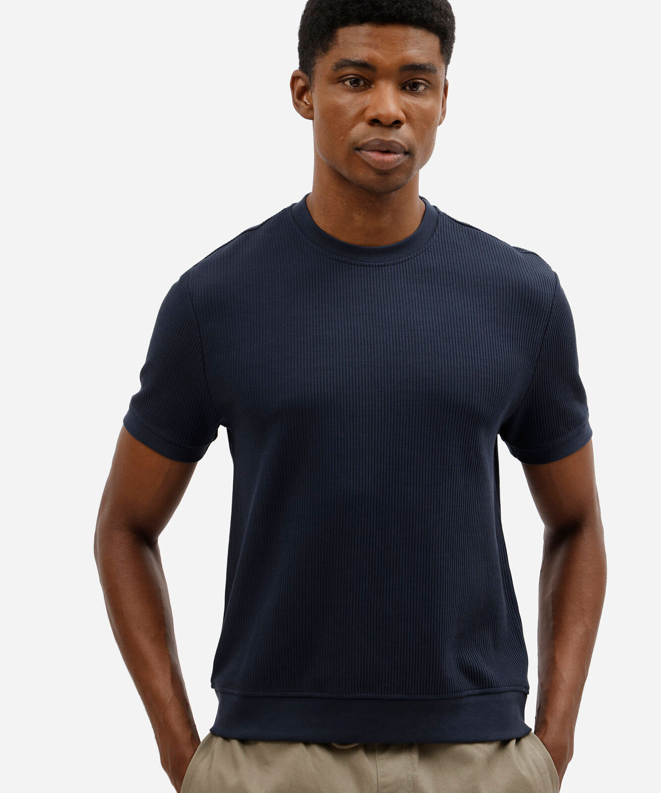 camiseta masculina de algodão manga curta canelada azul