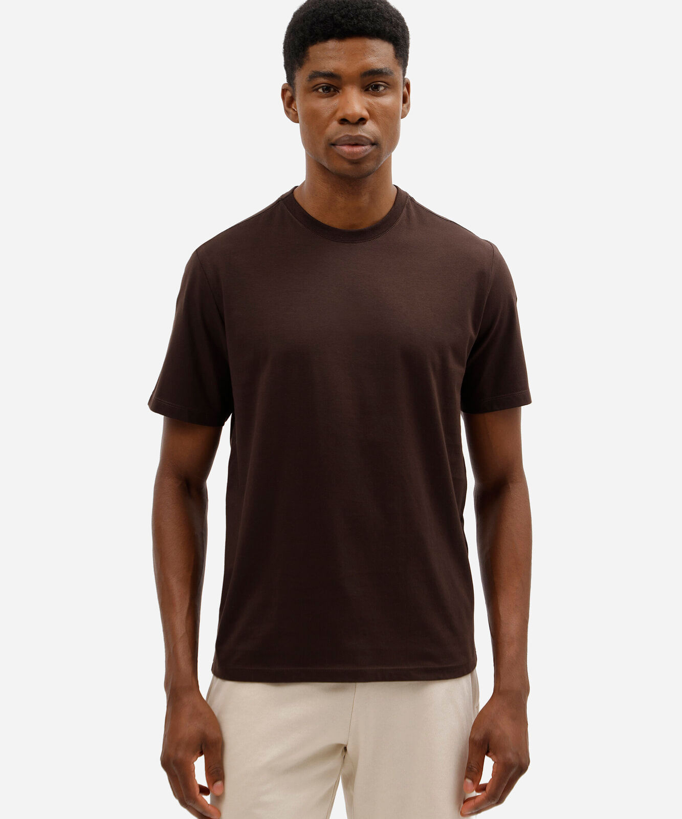 camiseta masculina de algodão básica manga curta marrom