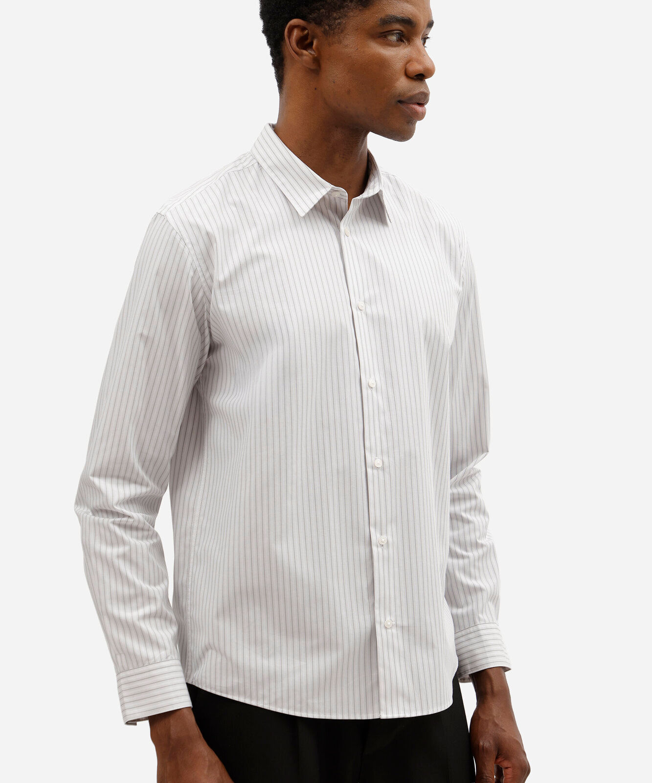camisa masculina de algodão manga longa listrada branca