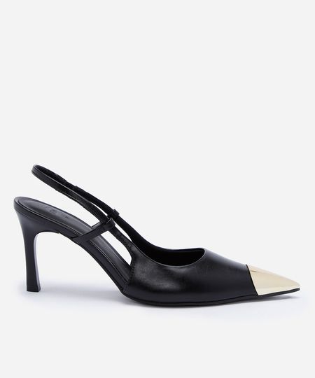 scarpin slingback de salto alto com biqueira metalizada preto 34