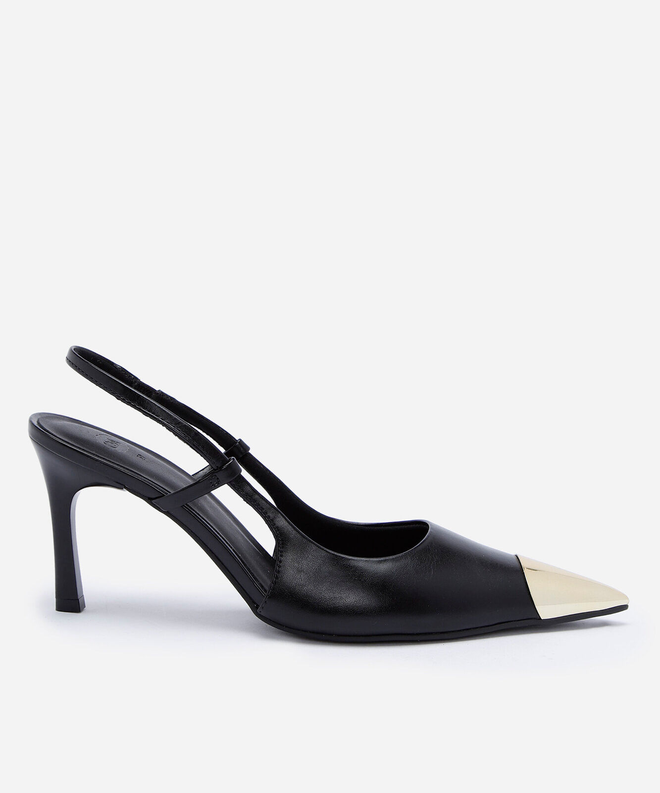 scarpin slingback de salto alto com biqueira metalizada preto