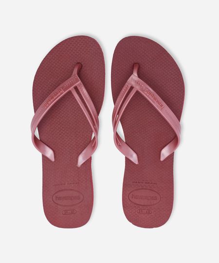 chinelo feminino havaianas com tiras trançadas em napa vinho 35-36