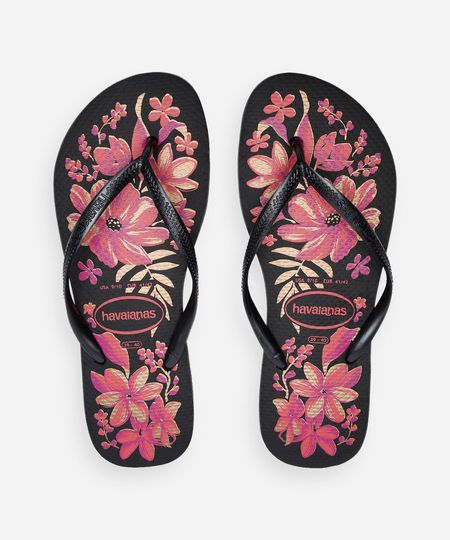 chinelo havaianas feminino slim floral preto 33-34