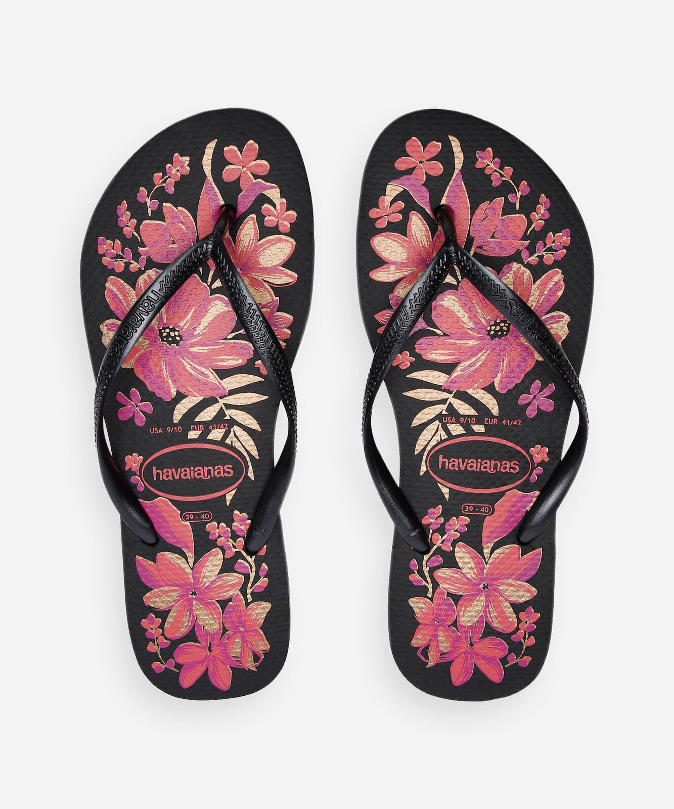 chinelo havaianas feminino slim floral preto