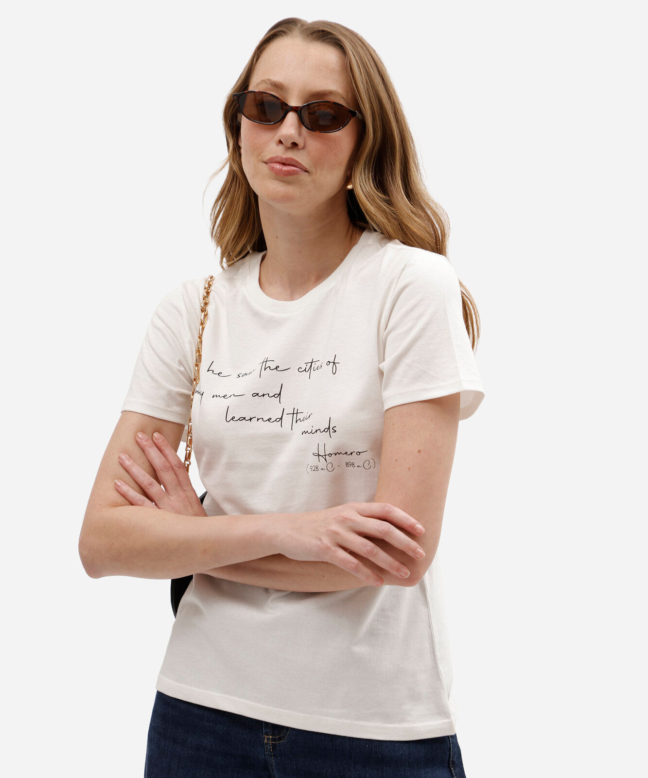 camiseta slim feminina de algodão manga curta estampada off white