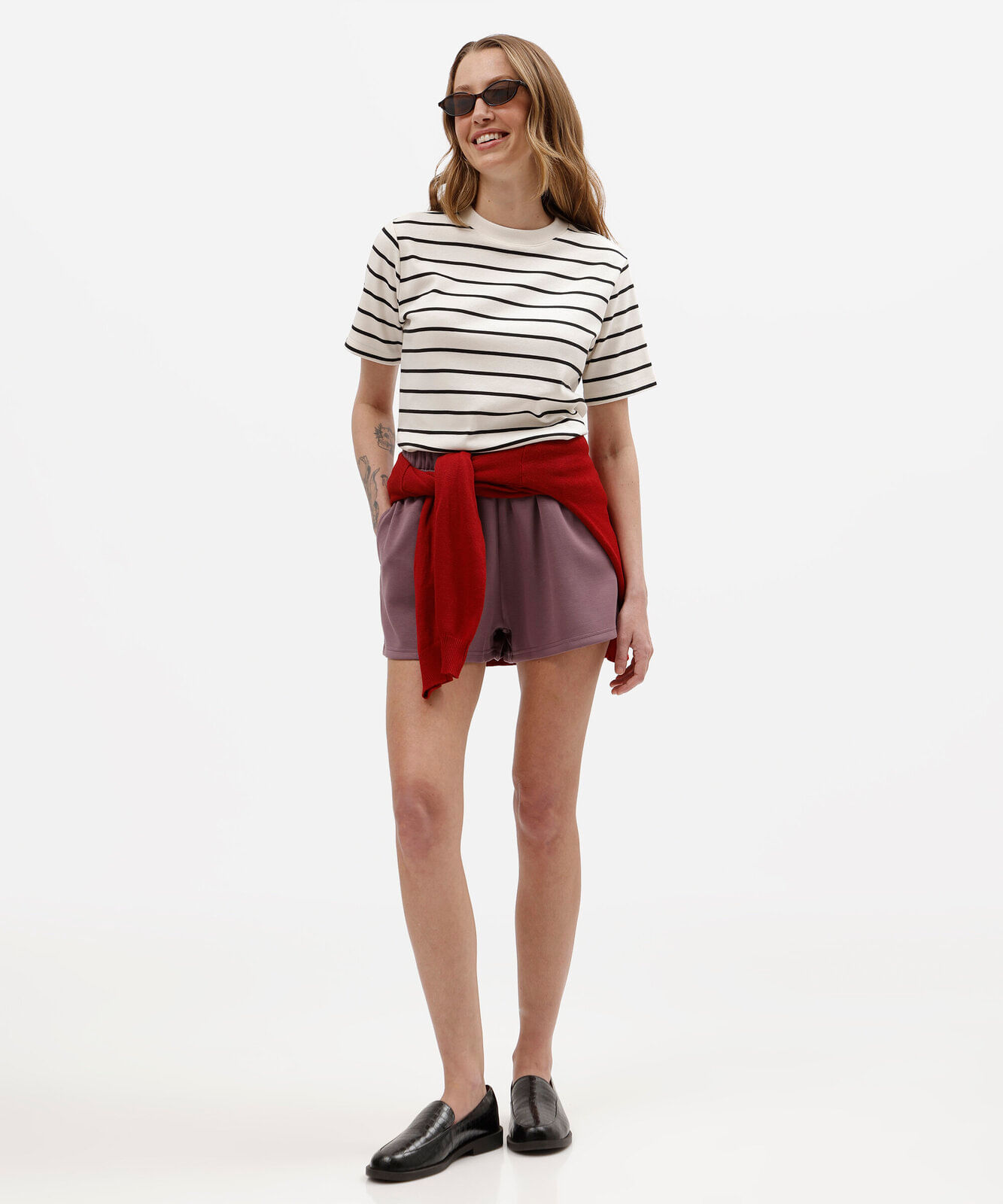 short básico feminino de moletom cós elástico rosa