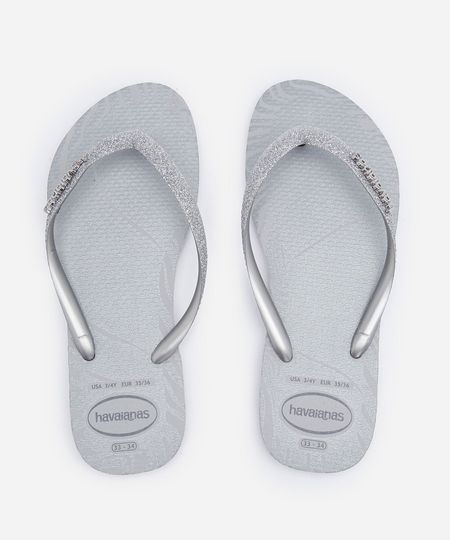 chinelo havaianas feminino glitter edge prata 33-34