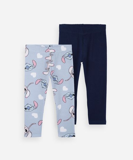kit de 2 calça legging infantis de algodão stitch colorido 1
