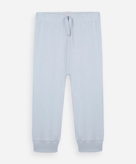 calça infantil de algodão cós elástico azul 3-6