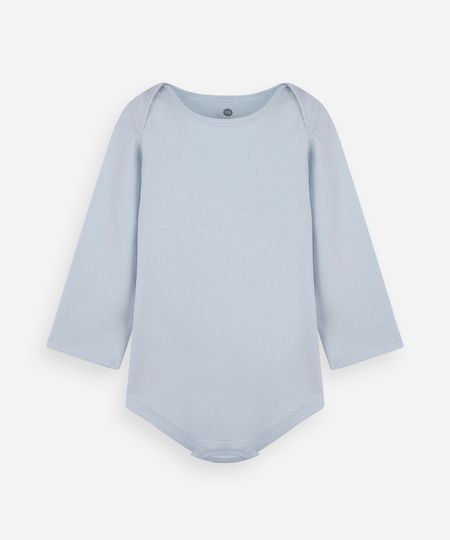 body infantil de algodão manga longa azul 6-9