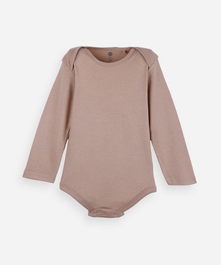 body infantil de algodão manga longa bege 3-6