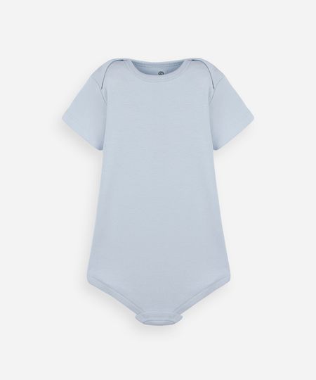 body infantil de algodão manga curta básico azul 3-6