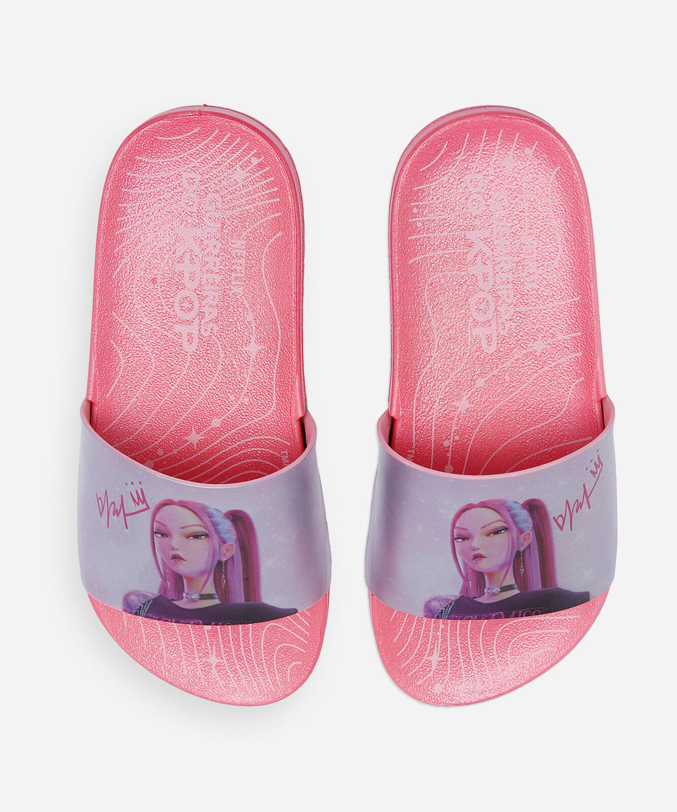 chinelo slide infantil guerreiras do k-pop hundrix gaspea rosa