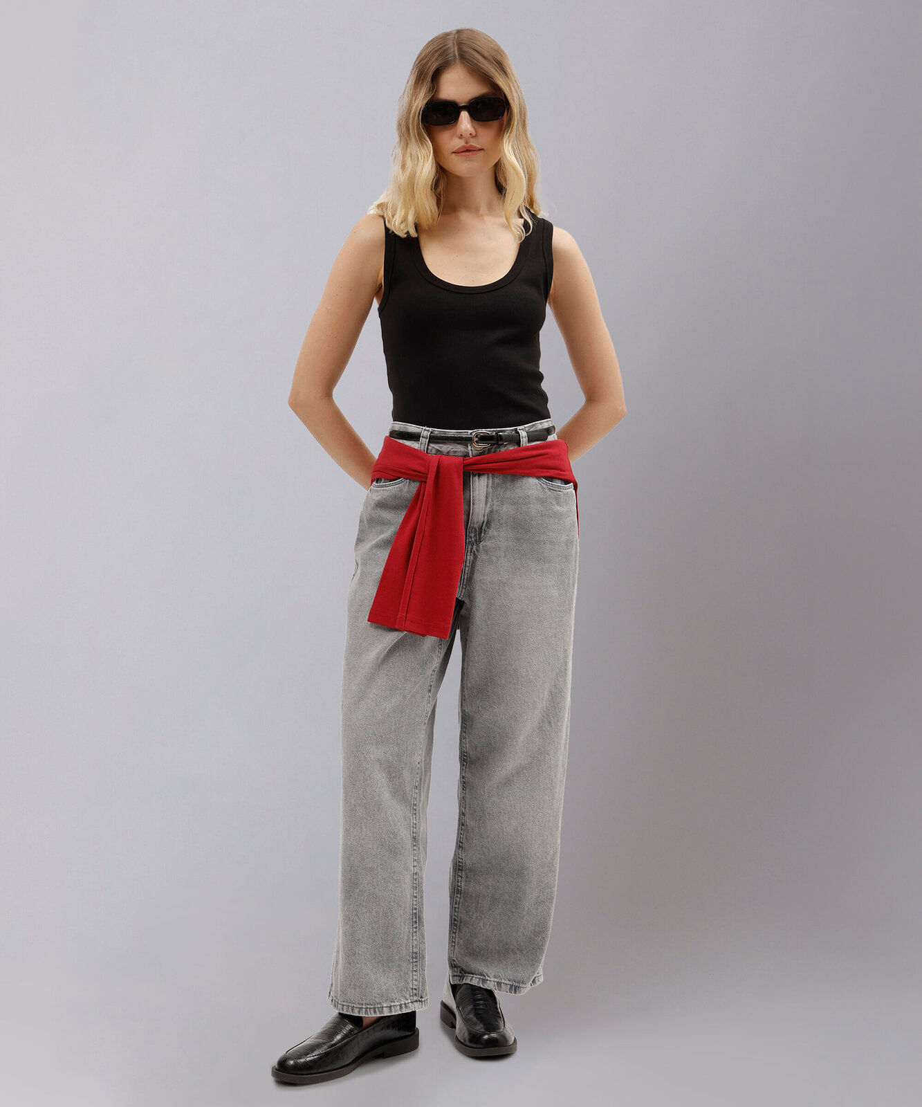 calça reta roma petit feminina jeans mindset cinza