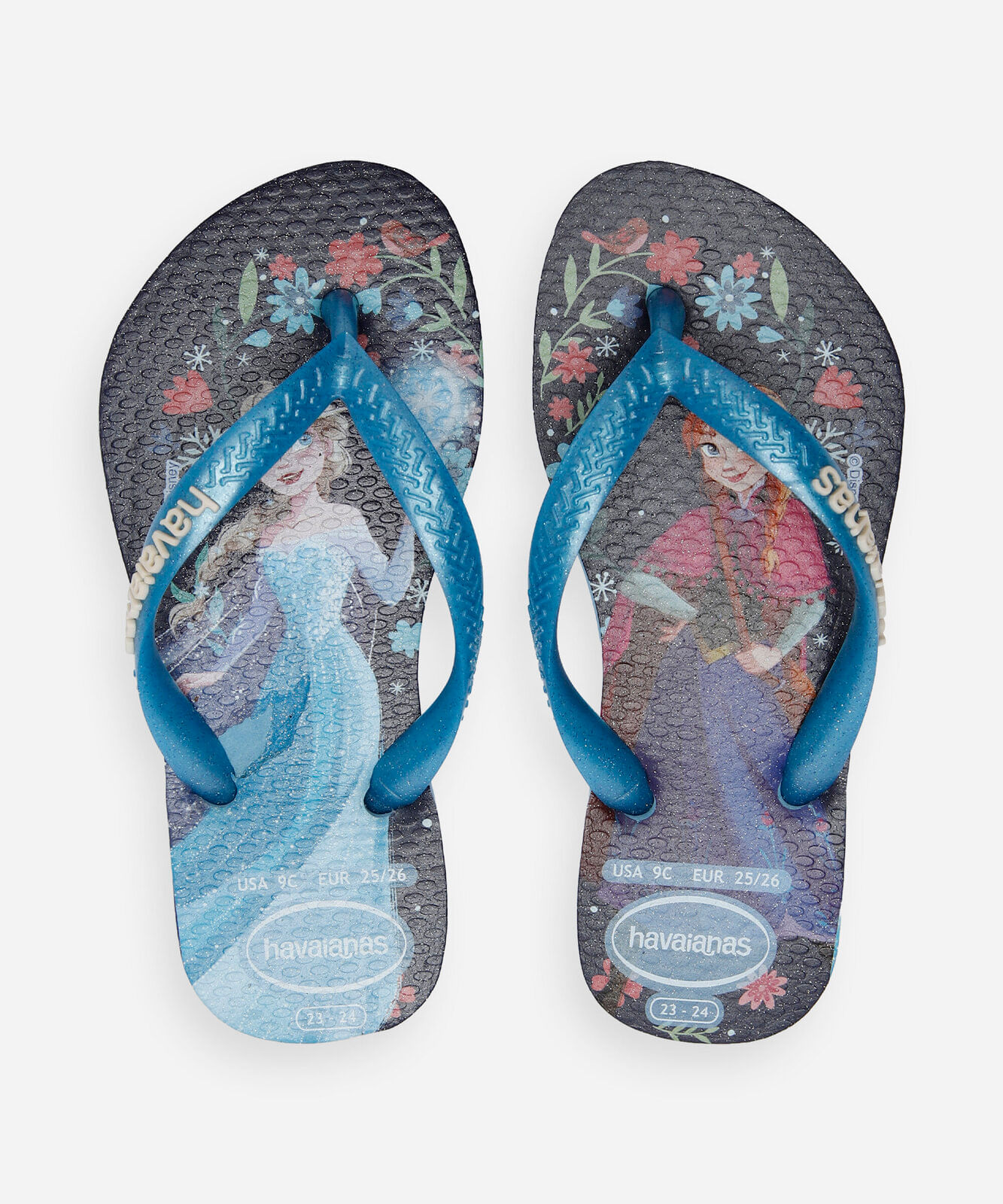 chinelo infantil havaianas frozen com glitter azul