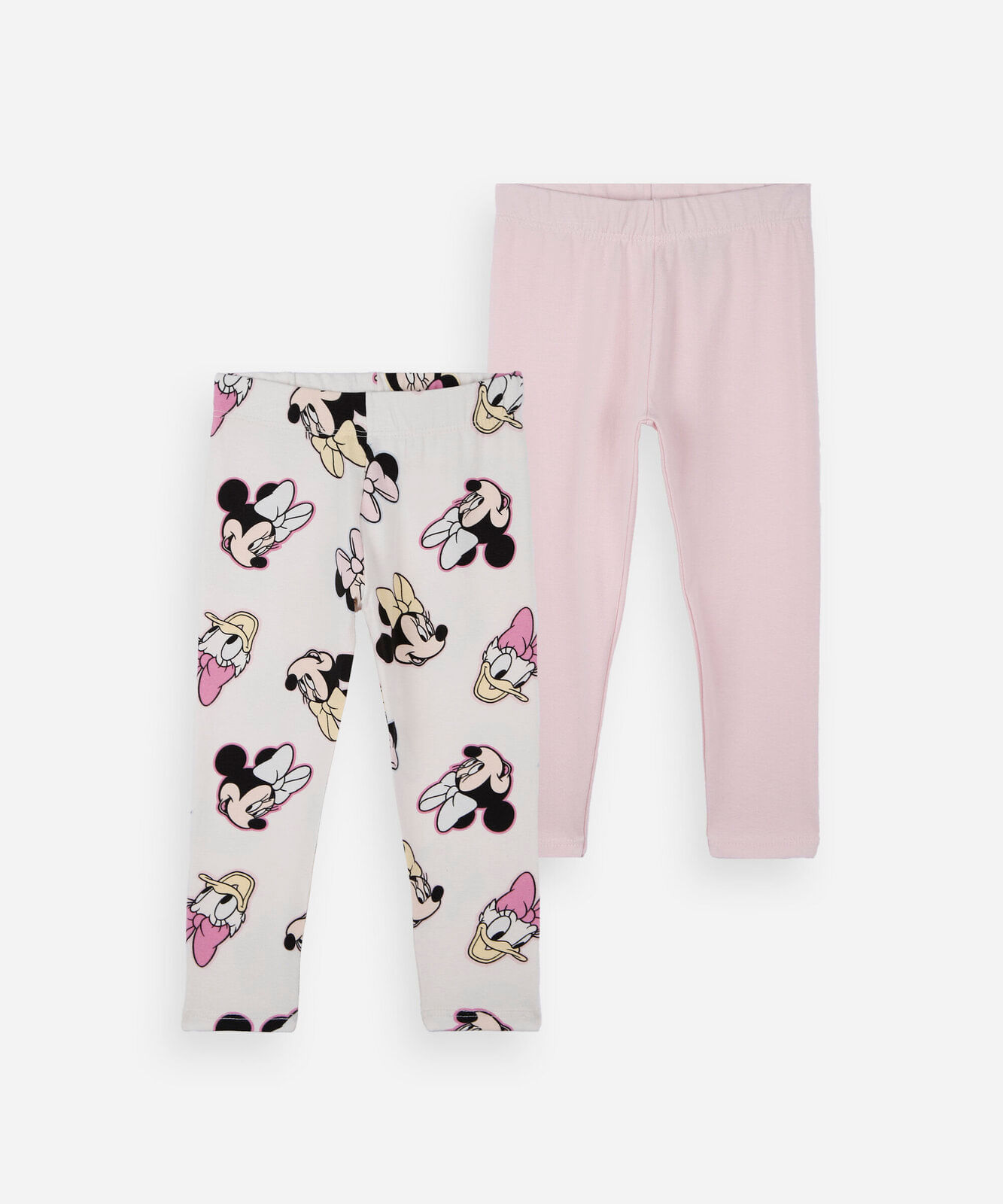 kit de 2 calças legging infantis de algodão minnie colorido